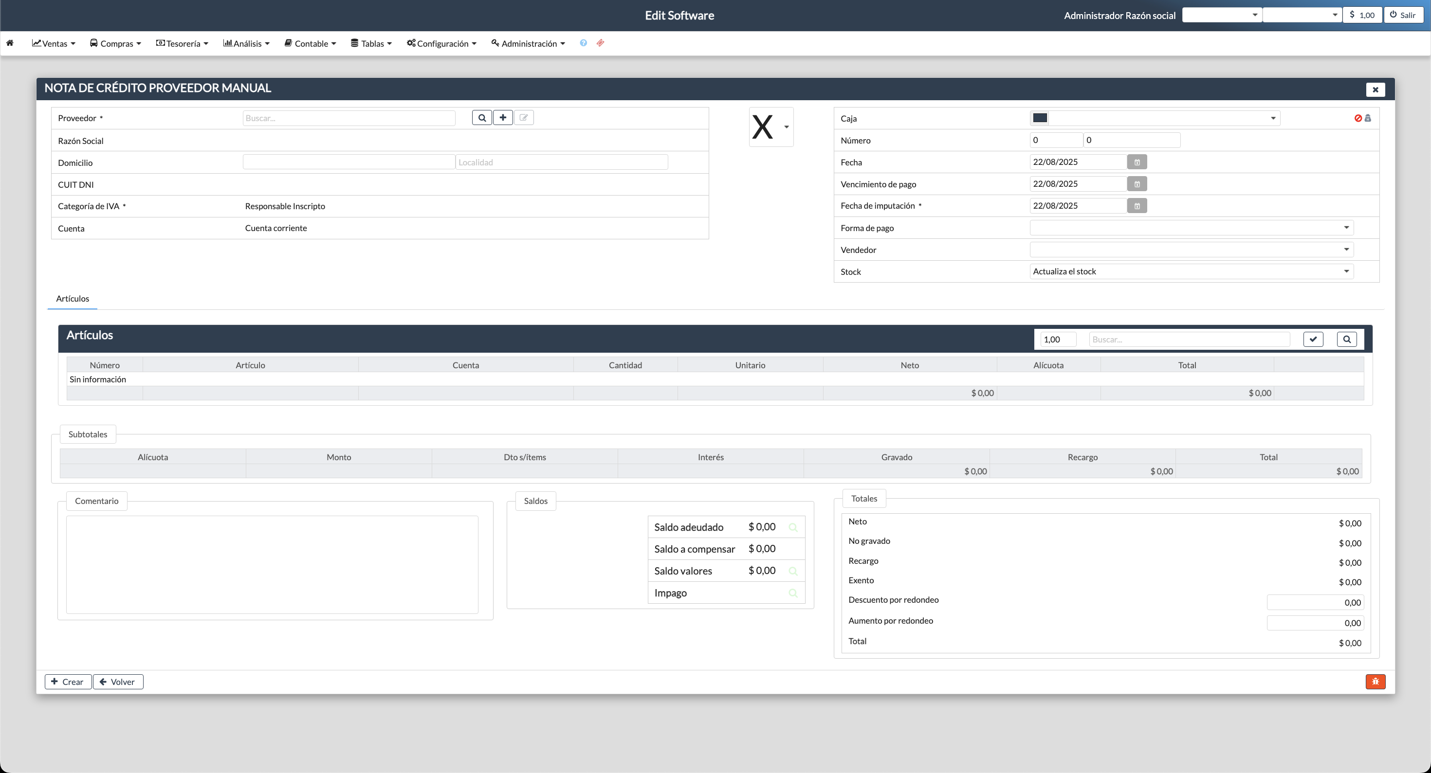 Supplier Credit Notes